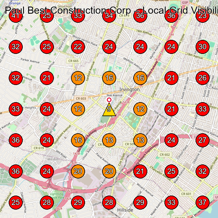 Paul Best Construction Corp GeoGrid visibility map for Construction Company in Irvington